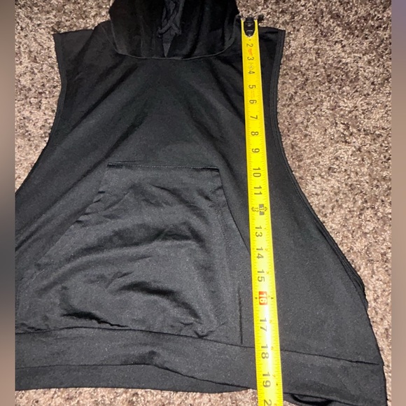 Black Sleeveless Open Sides Gym Hoodie, Drawstring Lightweight Large - Picture 4 of 6